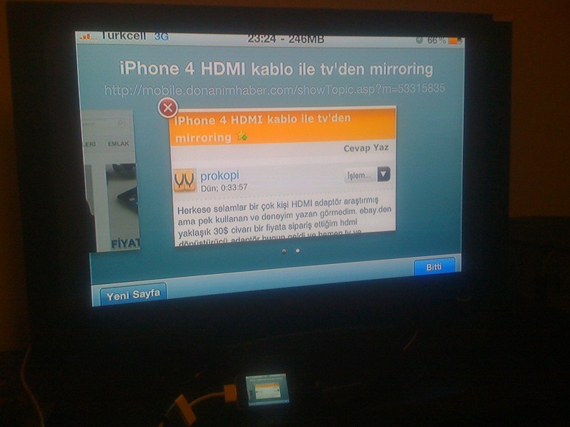  iPhone 4 HDMI kablo ile tv'den mirroring
