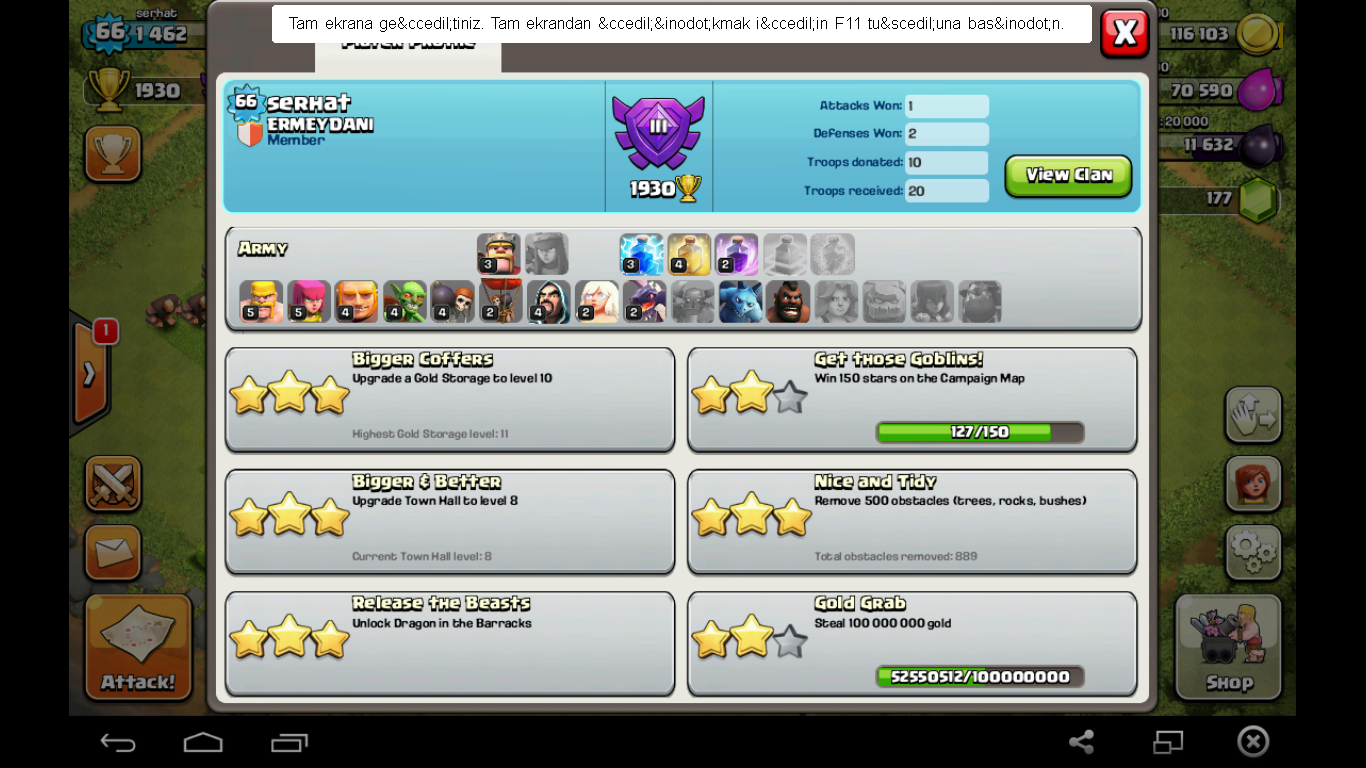  Satılık 4 işcili 67 level COC char