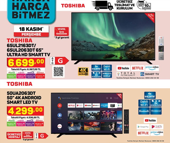Haftaya A101 marketlerde Toshiba marka akıllı televizyonlar var