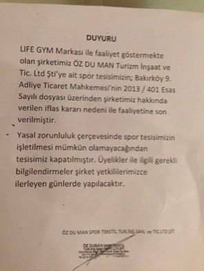  Life Gym iflas etmiş...