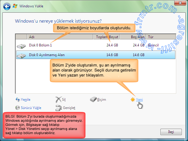  Windows Vista ya nasıl format atılır?ACİ