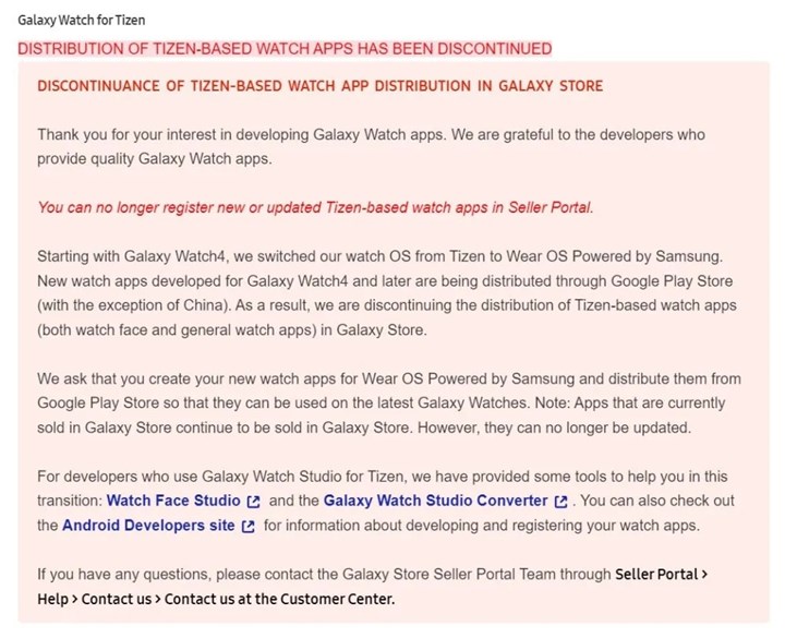 Samsung, akıllı saatler için Tizen desteğini sonlandırıyor
