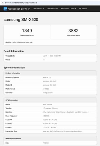 Samsung Galaxy Tab S10 FE'nin Geekbench skoru ortaya çıktı: Önemli performans artışı sunacak