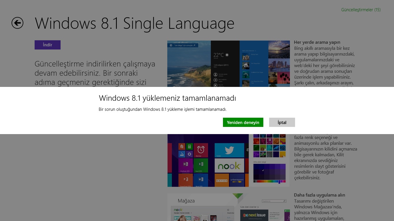  Windows 8.1 Yüklemeniz Tamamlanamadı hatası