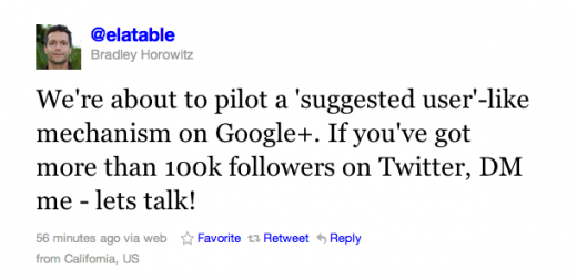 Google+ 100 binden fazla Twitter takipçisi olanlarla Tavsiye Edilen Kullanıcı Listesi denemelerine başlıyor 