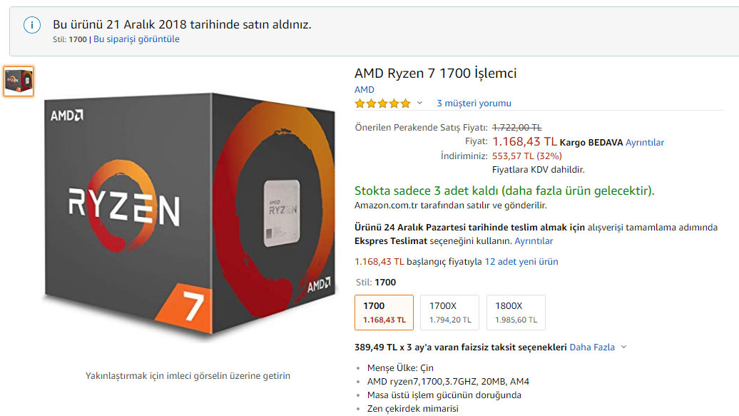 AMD Ryzen 7 1700 ''1168TL''