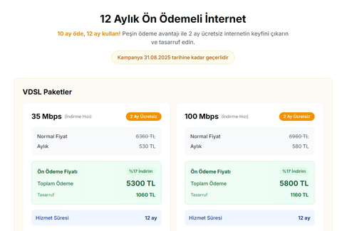 Peşin Ödemeli ve Taahhütlü Tarifeler ( Tt altyapı)