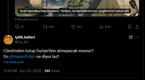 İsrail Ordu Başkanı: Türkiye, Suriye konusunda tüm kırmızı çizgilerimizi kabul etti! HAKAN FİDAN :D