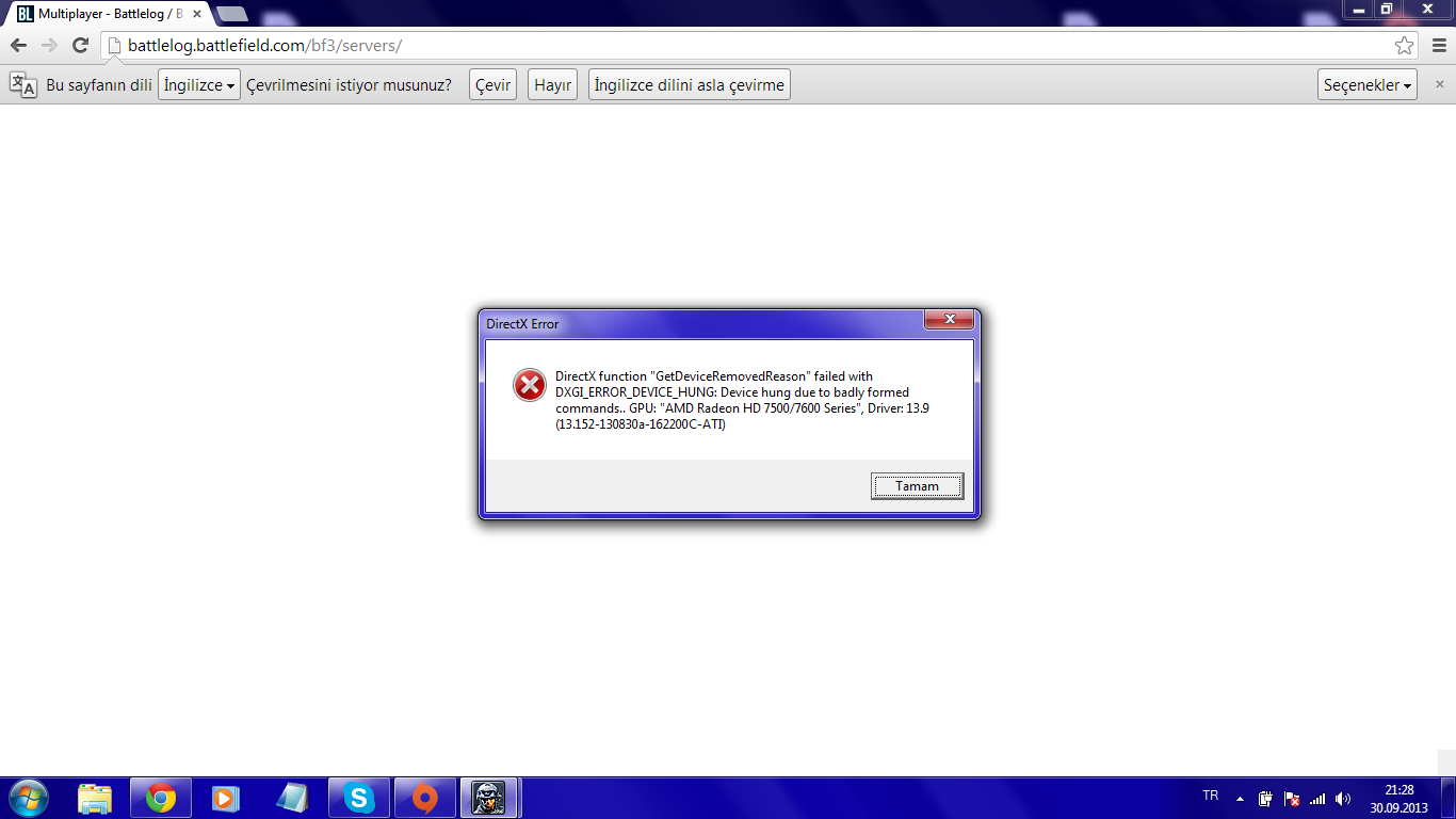  Battlefield 3 DirectX 'GetDeviceRemovedReason' Hatası YARDIM !