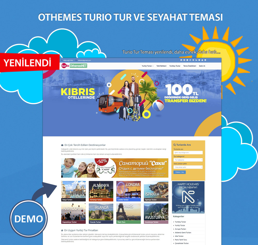 Turio Wordpress Tur ve Gezi Teması | Responsive | Gelişmiş Özellikler