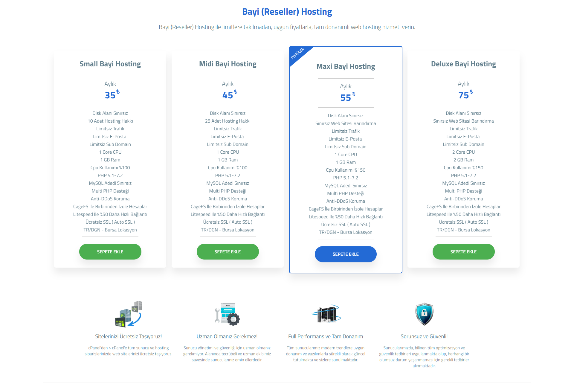 Limitsiz Reseller(Bayi Hosting) - Litespeed-Cloudlinux-SSD Depolama-DDoS Koruma-Ücretsiz SSL-%200CPU