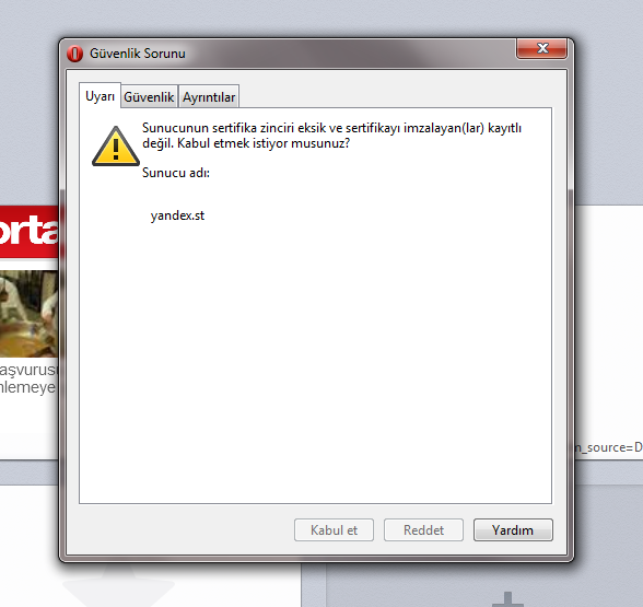  Opera sürekli güvenlik uyarısı veriyor