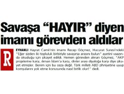  Savaşa Hayır Diyen İmam Görevden Alındı.