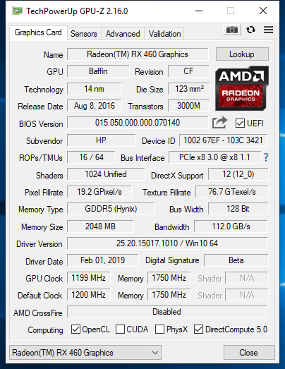 Oem AMD Radeon 2GB RX460 910486-002 GDDR5 İNCELEME(**350 tl**)