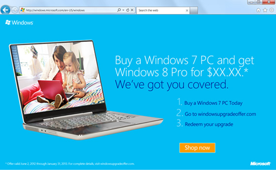 Microsoft, yeni bir Windows 7 PC alana 15$ farkla Windows 8 yükseltmesi teklif edecek