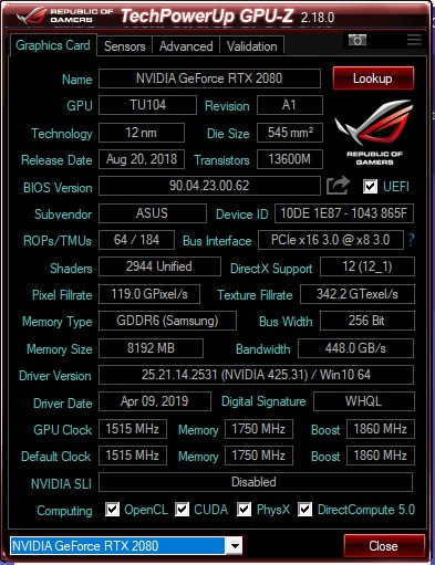 ASUS Strix RTX 2080 OC Edition - SIFIR
