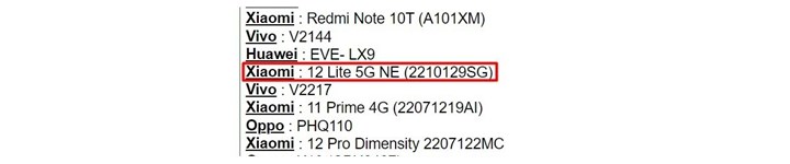 Xiaomi 12 Lite 5G NE, IMEI veri tabanında ortaya çıktı