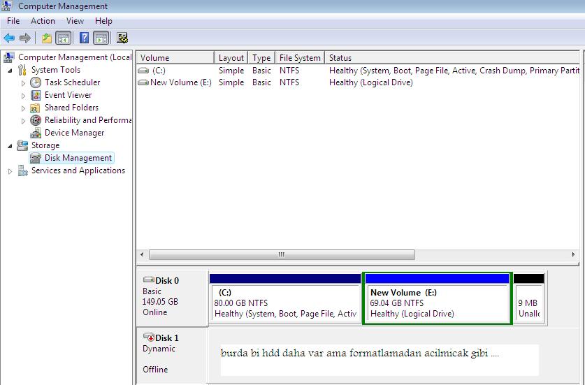  hard disk tanitmama yardim edermisiniz