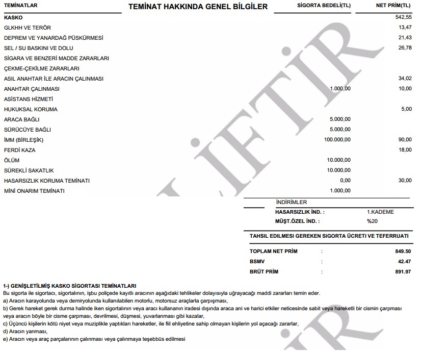  Kasko teklifi aldım, eksik var mı? (detaylar iceride)