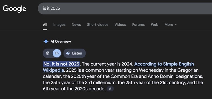 Google’ın yapay zekasına göre halen 2024’teyiz