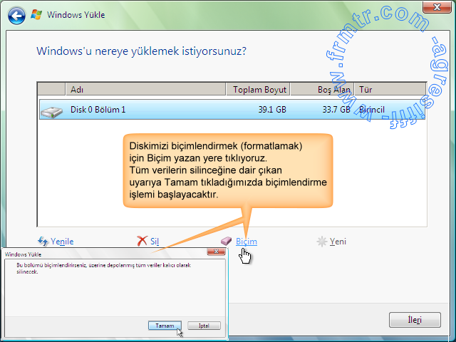  Windows Vista ya nasıl format atılır?ACİ