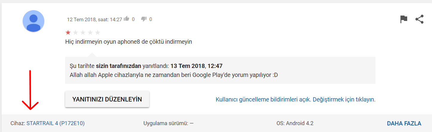 İlginç Google Play yorumu