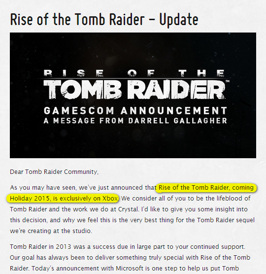 Rise of the Tomb Raider, Xbox Konsollarına Özel Olarak Geliyor! (Güncelleme)