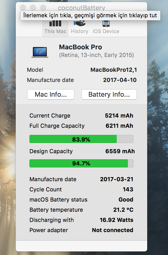 Macbook Pro Batarya Durumu