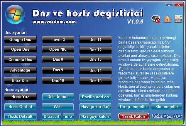 DNS ve Hosts degistirici v1.0.6 (yasaklari aşın)
