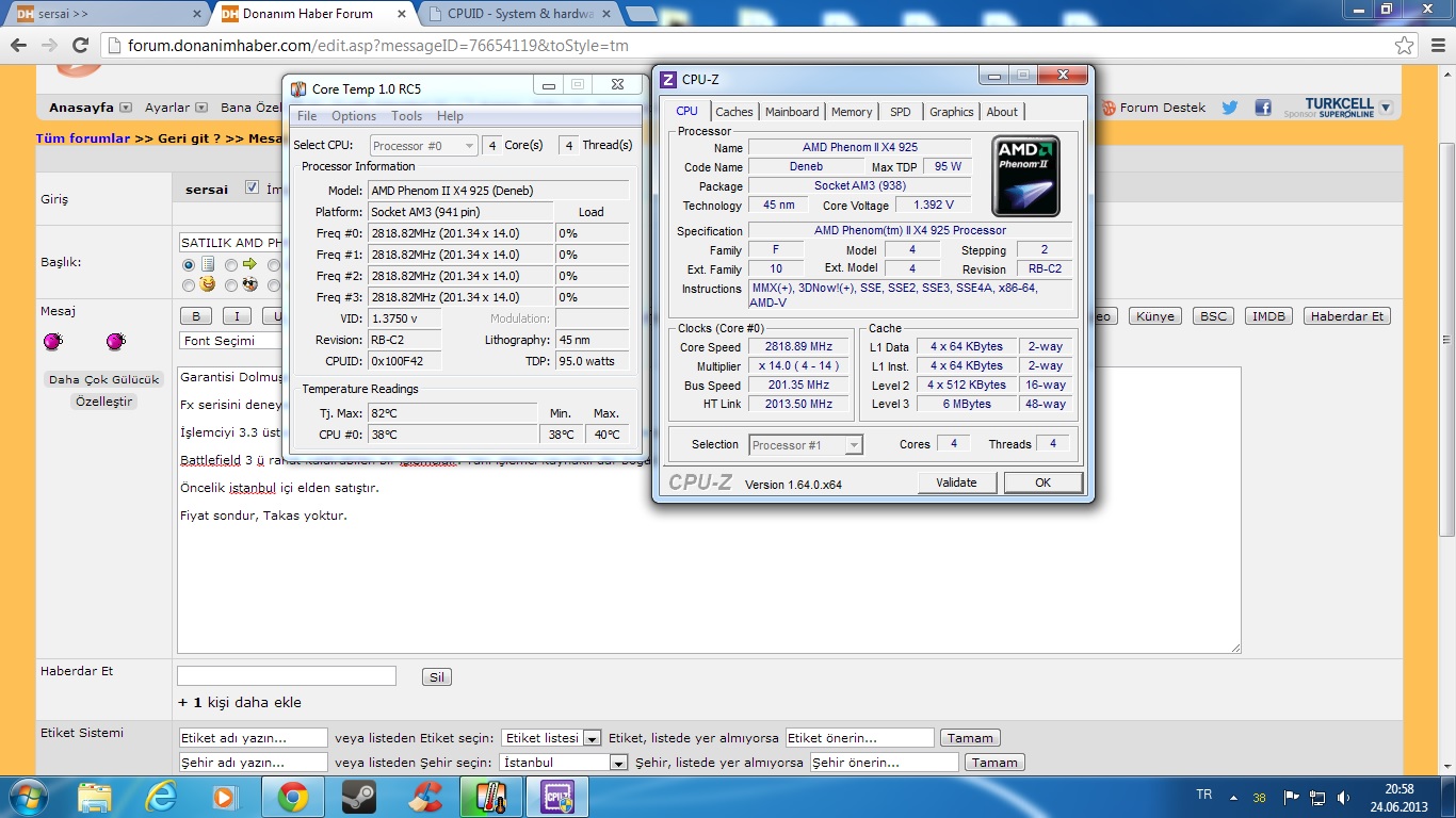  SATILIK AMD PHENOM II X4 925 2.8 GHZ ( 119 TL )