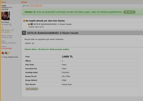 Battlefield 6 Steam Hesap Tek Mail
