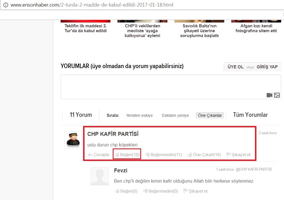 ensonhaber.com'un Onayladığı Skandal Yorum