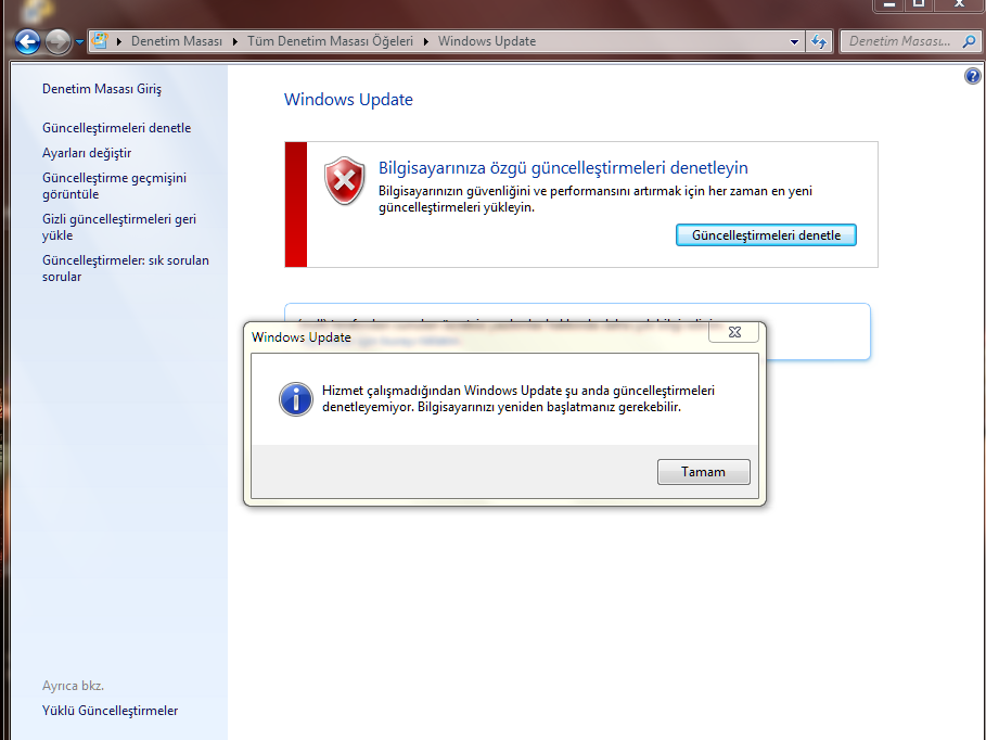  Windows 7 Güncelleme Sorunu