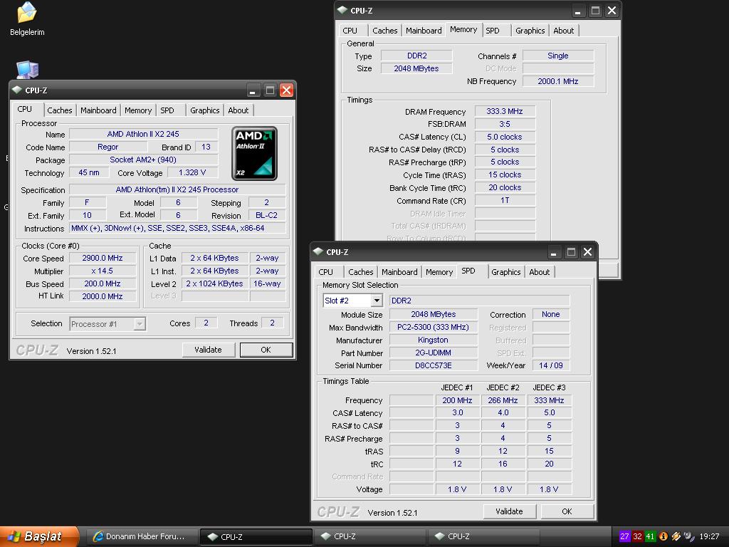  Kingston 800mhz single ram 667mhz görünüyor