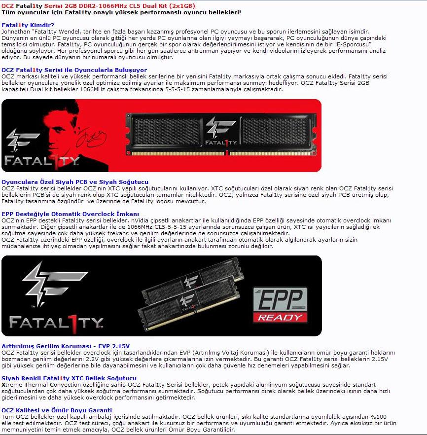  OCZ FATAL1TY 2X1 DDR2 PC-8500 1066MHZ