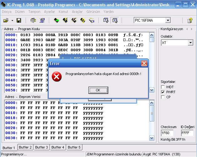  PİC16F84A sağlamlık kontrolü