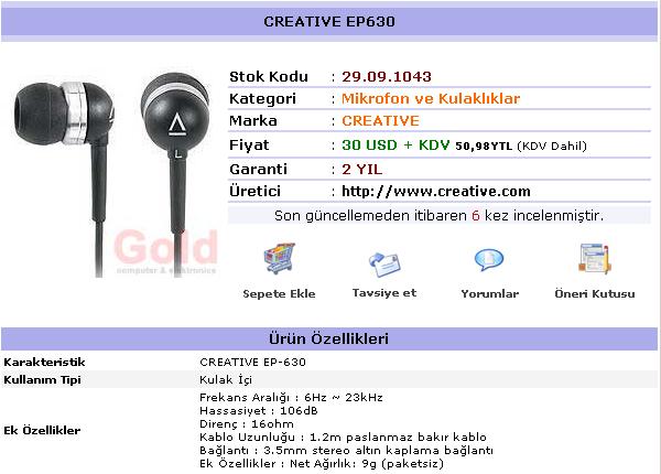  Creative EP-630 NERDEN SATIN ALABİLİRM