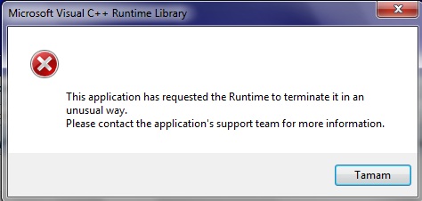  Microsoft Visual C++ Runtime Library Hatası Çözümü Lütfen