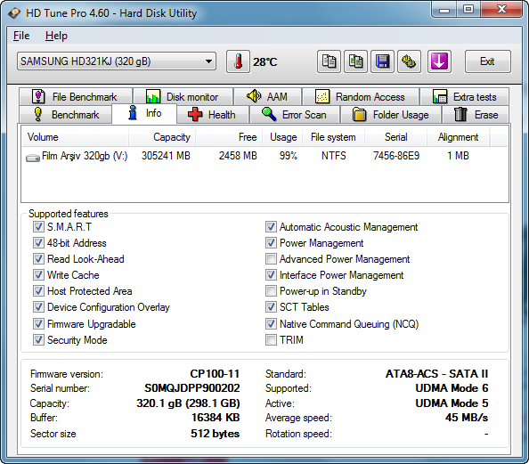  SAMSUNG 320GB 16MB 7200Rpm SATA2 HDD