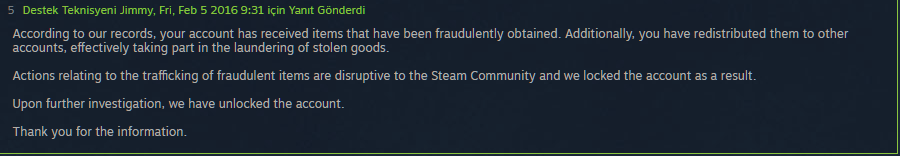  Steam Support'a Cevap Önerisi