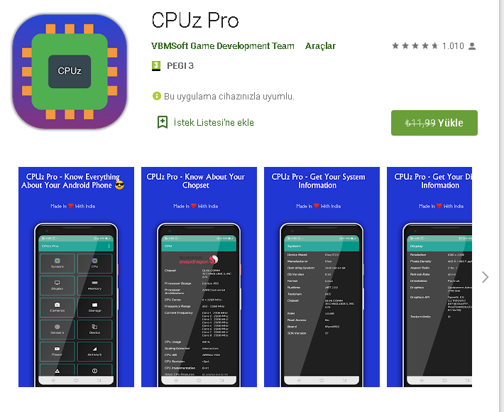 CPUz Pro ücretsiz android 