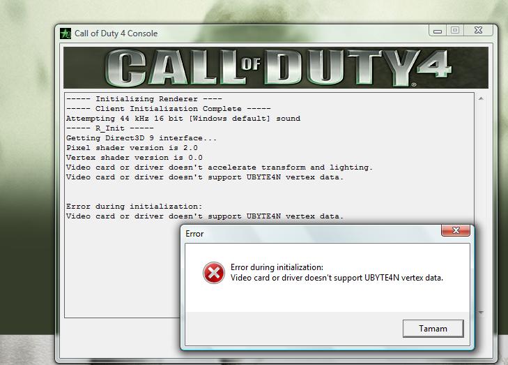 call of duty modern warfare 4 video card or driver does