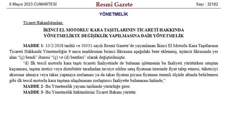 Sıfır araç satışına 'yüksek fiyat, aksesuar ve takas' düzenlemesi