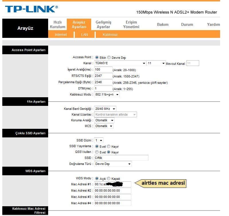  Tplink-8151 ve air4450 access point bağlantıSI