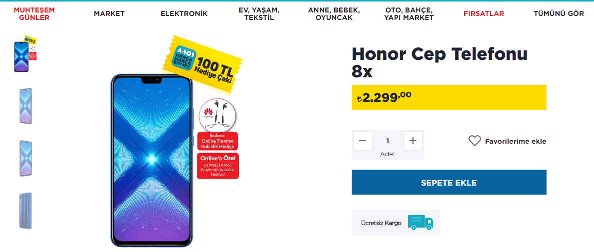 Honor Cep Telefonu 8x 2.199tl BLUETOOTH KULAKLIK HEDİYE