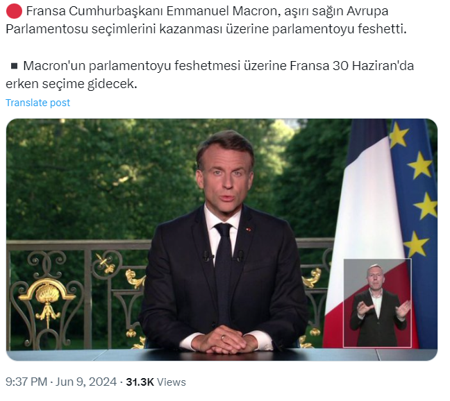 Almanya'da Avusturya'da Fransa'da sağ partiler %30. Macron korktu. Fransa erken seçim dedi! 