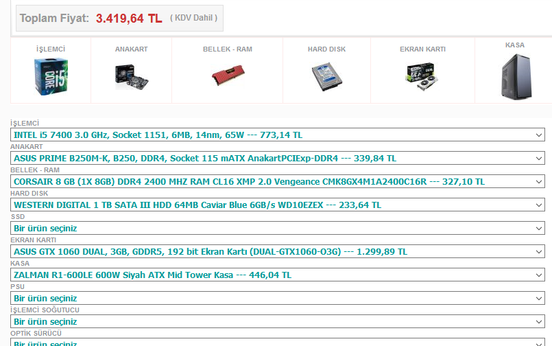 Sistem Önerisi 3200 TL civarı