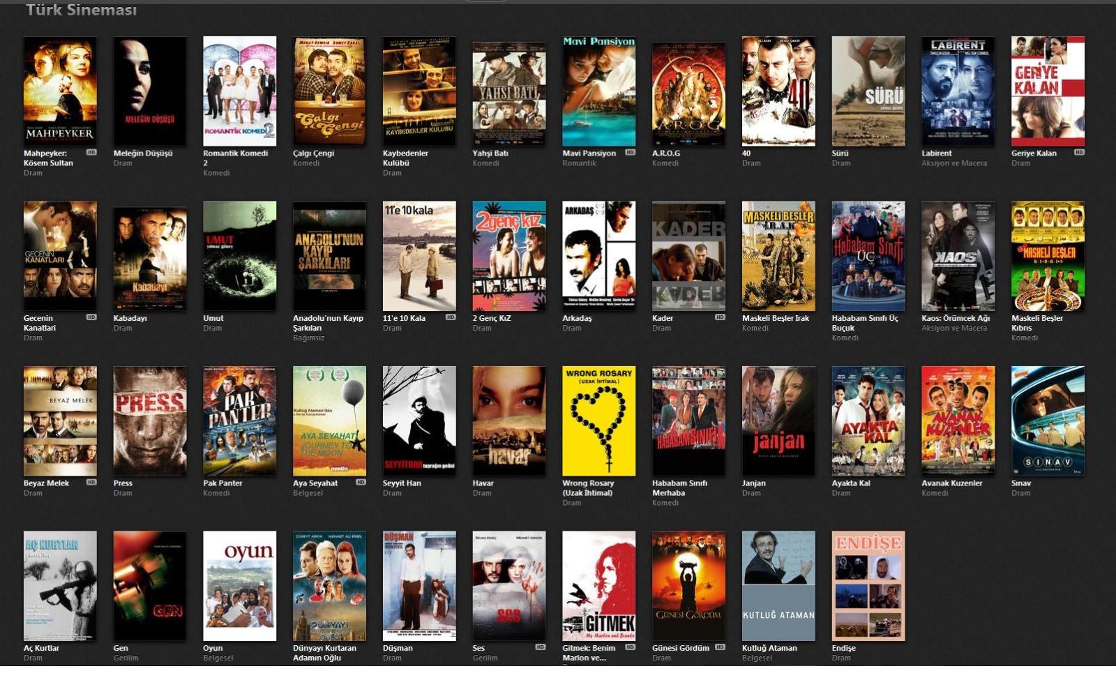  iTunes Türkiye Mağazasındaki Türk Filmleri