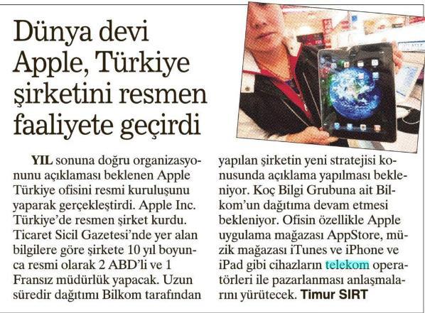  Apple Türkiye kurulmuş
