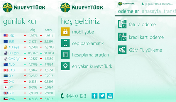 Kuveyt Türk bankasının 'Mobil Şube' uygulaması WP8 / 8.1 cihazlar için kullanıma sunuldu